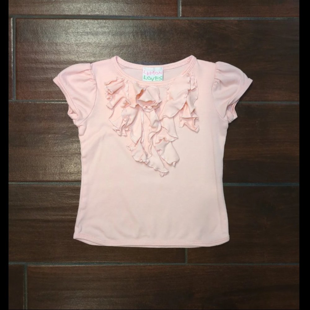 4 Lemon Loves Lime Peach Pink Ruffle Shirt top